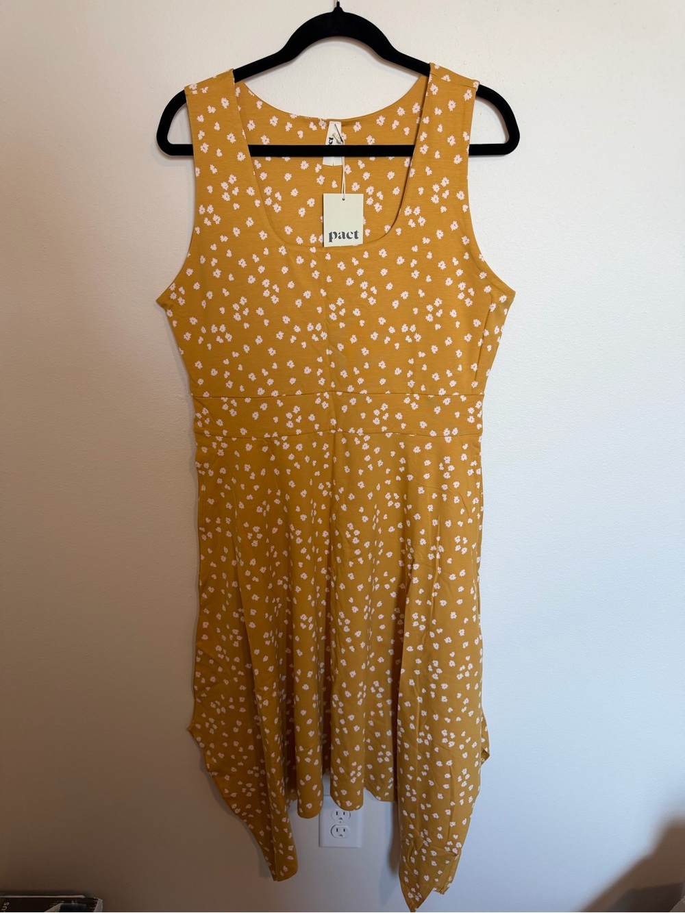 Pact Organic Mustard Blooms Fit & Flare Handkerchief Dress Yellow Floral